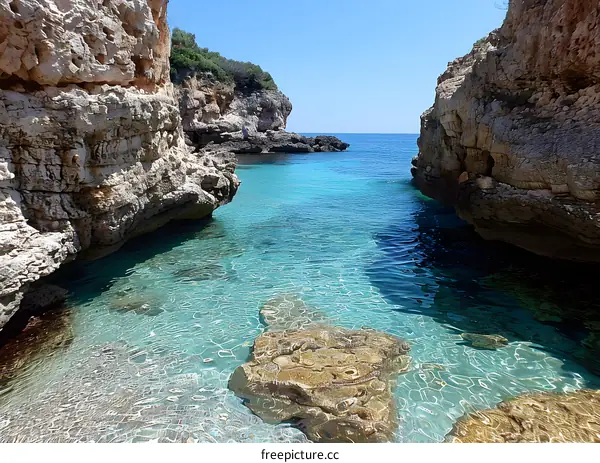 Clear Blue Water Between Cliffs