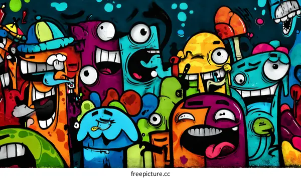 Colorful Cartoon Monsters Mural