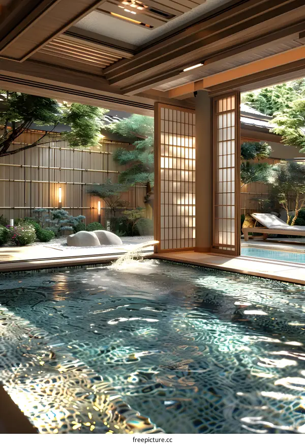 The ryokan is decorated with a beautiful garden