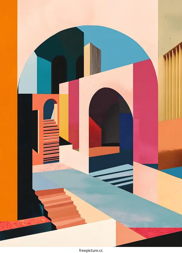 Abstract Architecture With Archways and Stairs