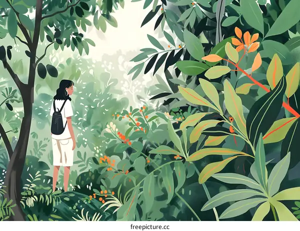 Woman Standing In Lush Green Foliage