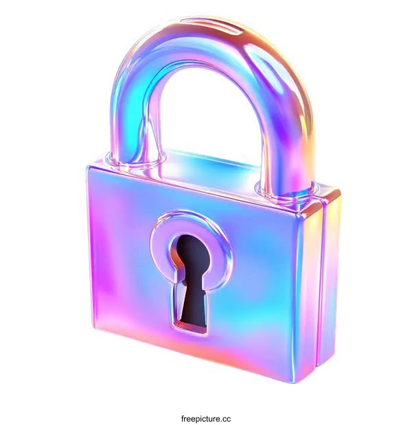 [Transparent Background PNG]Colorful Holographic Padlock Illustration