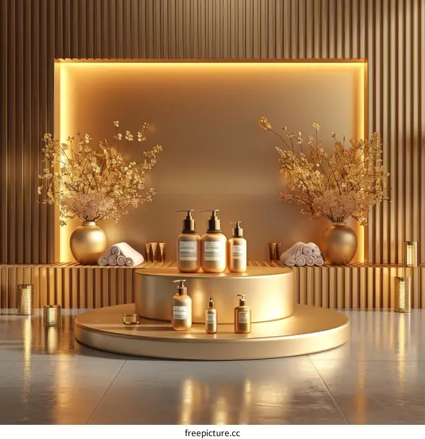Golden Cosmetic Product Display Stand