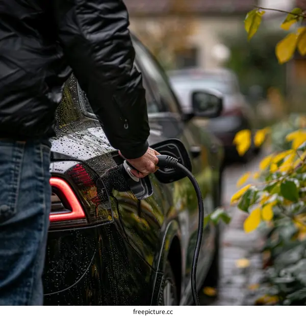 Man Plugs In His Electric Car To Charge It At Home