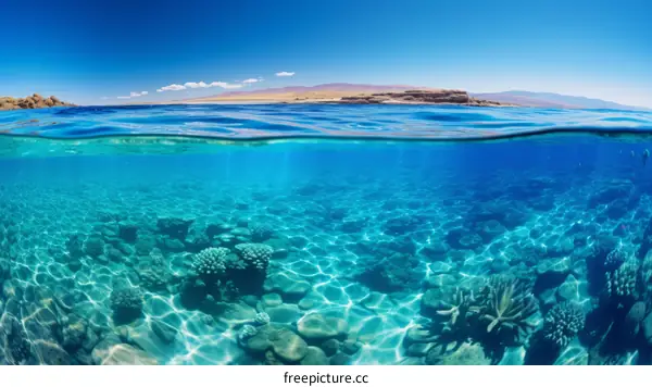 Half Underwater Paradise: Coral Reef and Tropical Beach