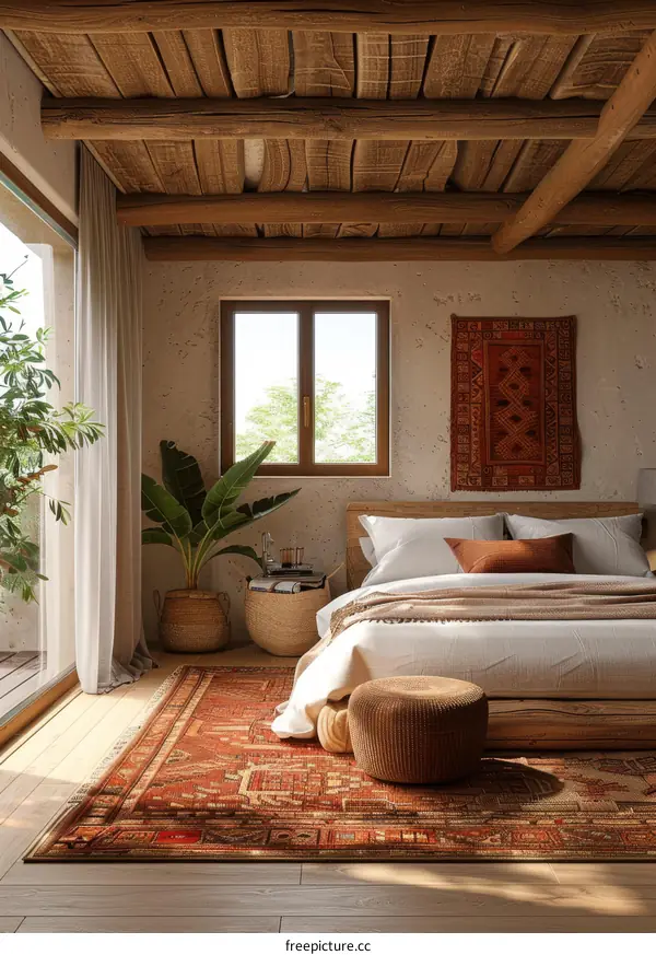 Rustic Wooden Ceiling Bedroom Interior Design