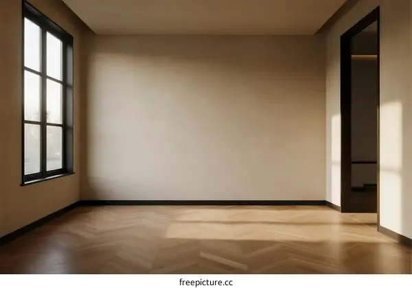 Empty room with wooden floor and large window for interior design inspiration