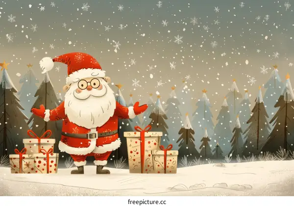 Santa Claus in the snow with presents