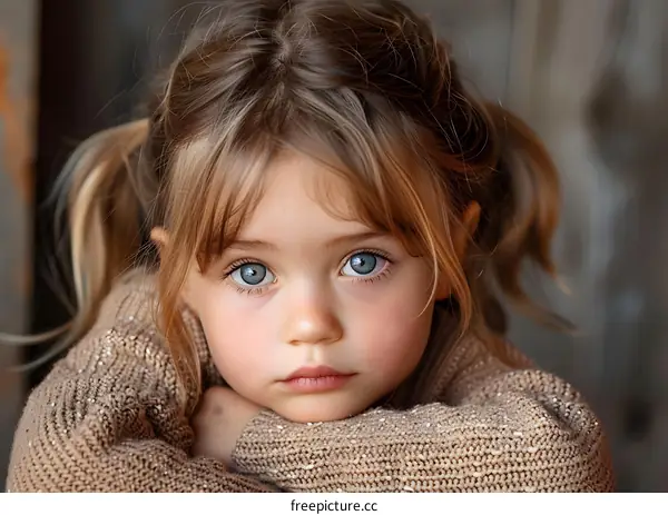 Portrait of a cute little girl with blue eyes