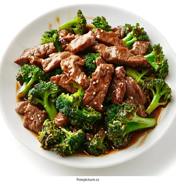 Beef and Broccoli Stir Fry on White Plate