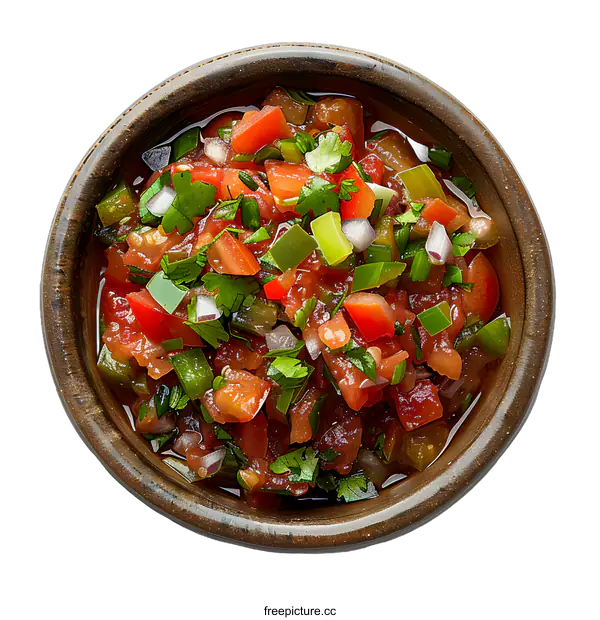 [Transparent Background PNG]Top view of homemade tomato salsa in bowl