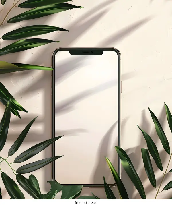 Smartphone Mockup With Tropical Leaves