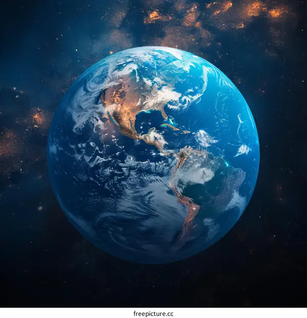 Earth from space showing North and South America