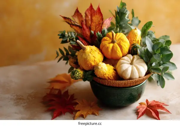 Autumn Harvest Display in a Ceramic Bowl