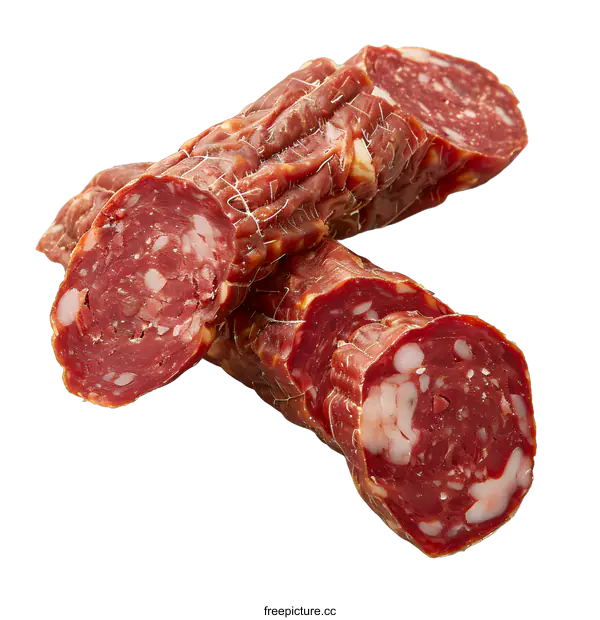 [Transparent Background PNG]Sliced salami on white background