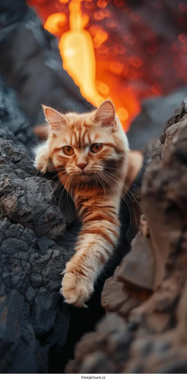 cat looking at lava