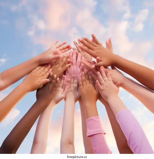 Children of different ethnicities reaching for the sky