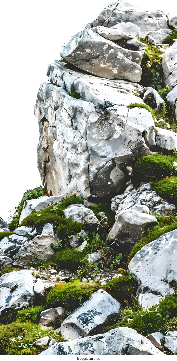 Closeup View of Moss Covered Rocks on a Mountain