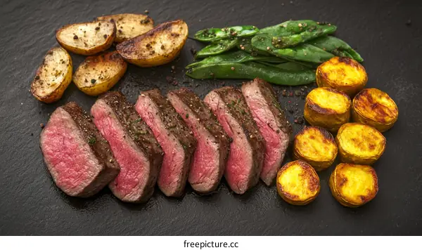 Delicious Sliced Steak with Roasted Potatoes and Green Beans