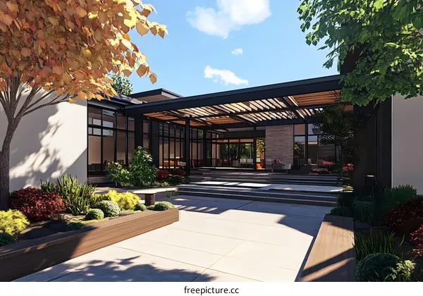 Modern House with Patio and Landscape Design