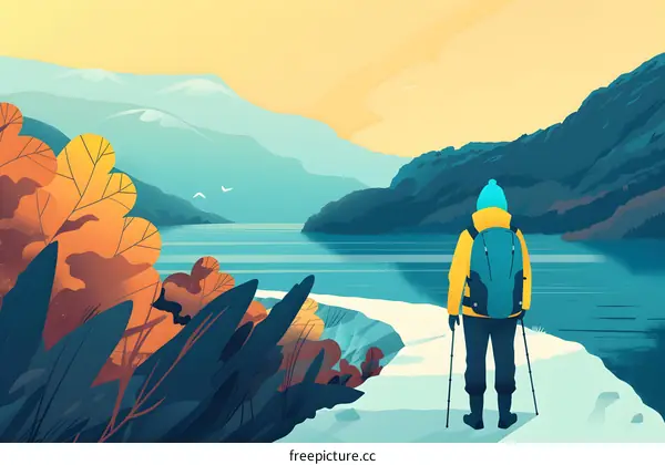 Hiking in the Mountains by a Lake