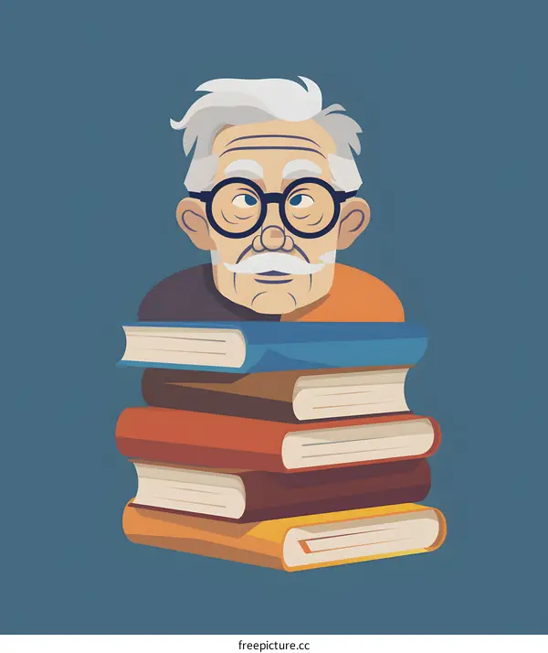 Old Man with a Stack of Books Illustration