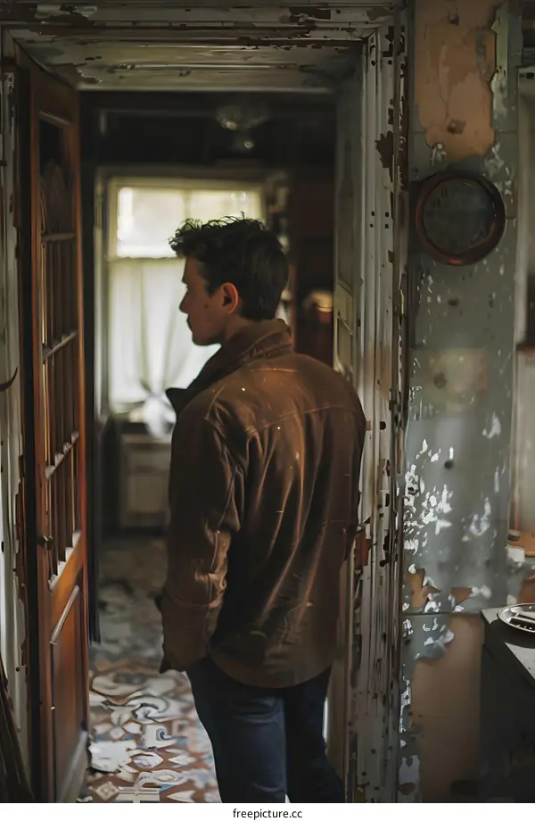 Man standing in a room with a clock on the wall