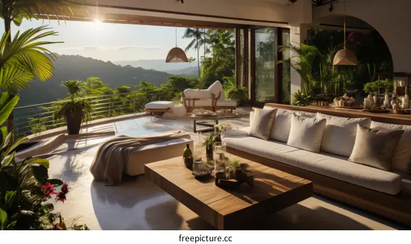 Luxury Villa Living Room with Jungle & Ocean Views