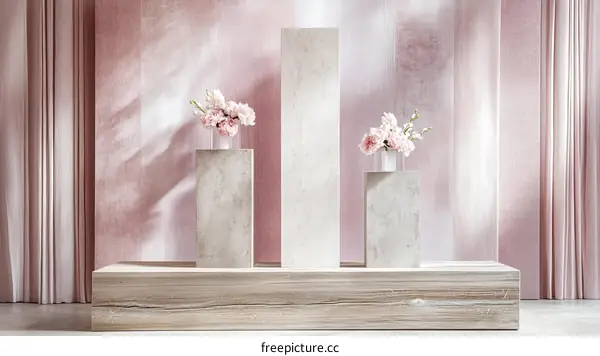 Pink Floral Display on Elevated Platforms