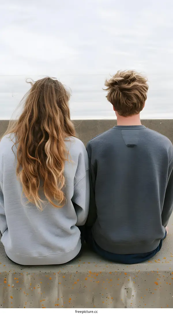 Couple Sitting on Concrete Wall Looking at the Horizon