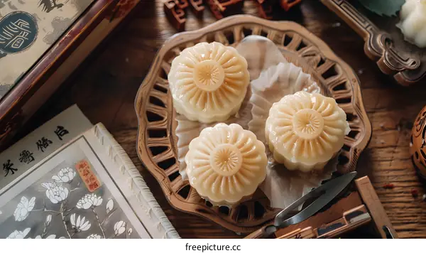 Chinese Traditional Sweet Cakes on Wooden Plate
