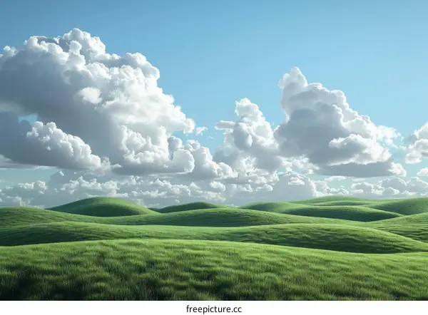 Green Rolling Hills Under a Blue Sky with White Clouds