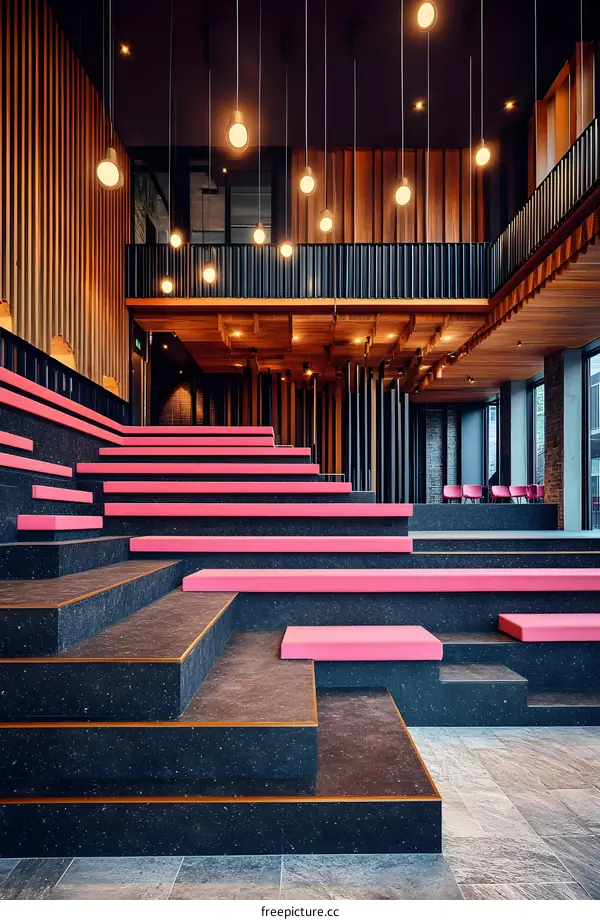 Modern Architecture Design of Pink Stairs in Building