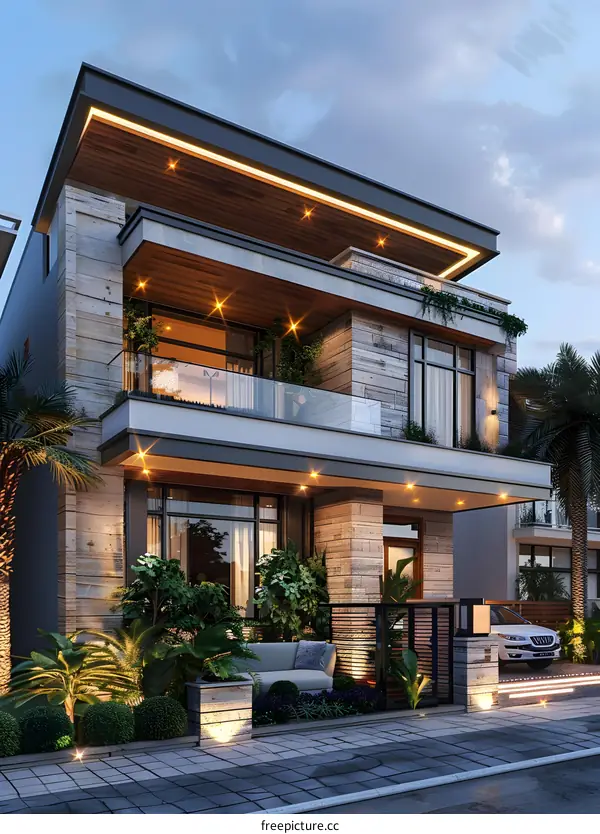 A Modern House with Palm Trees