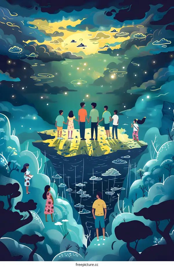 Group of People Gazing at The Night Sky