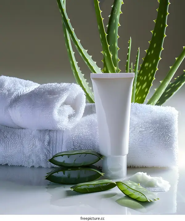 Aloe Vera Plant With Cream Tube And Towel