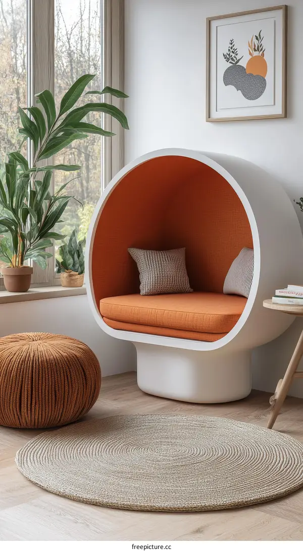 Modern Cozy Reading Nook with Orange Accent Chair