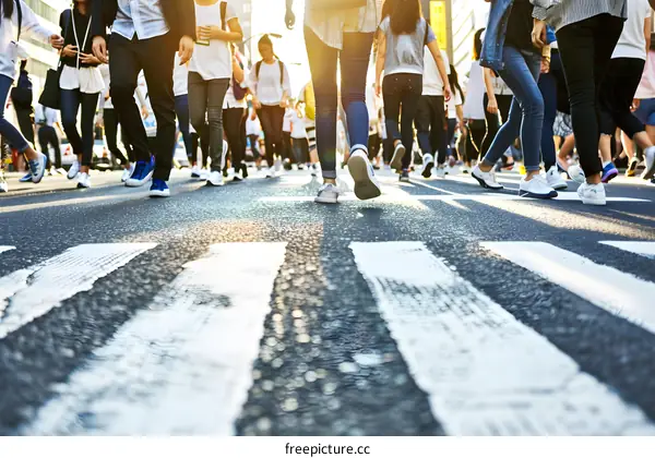 Crowd of People Walking on a Crosswalk