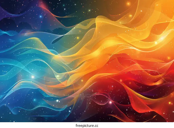 Abstract colorful flowing shapes with stars
