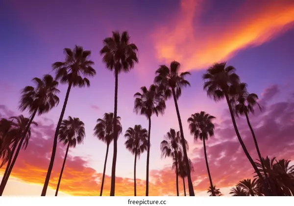 Palm Trees on Tropical Beach at Sunset