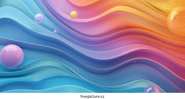 Colorful Waves and Floating Spheres Abstract Background