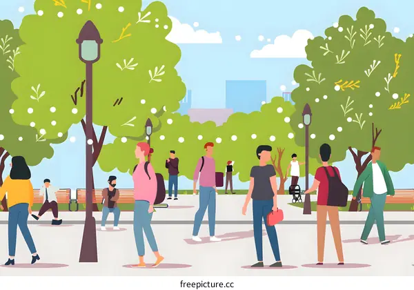 People Walking in a Park Illustration