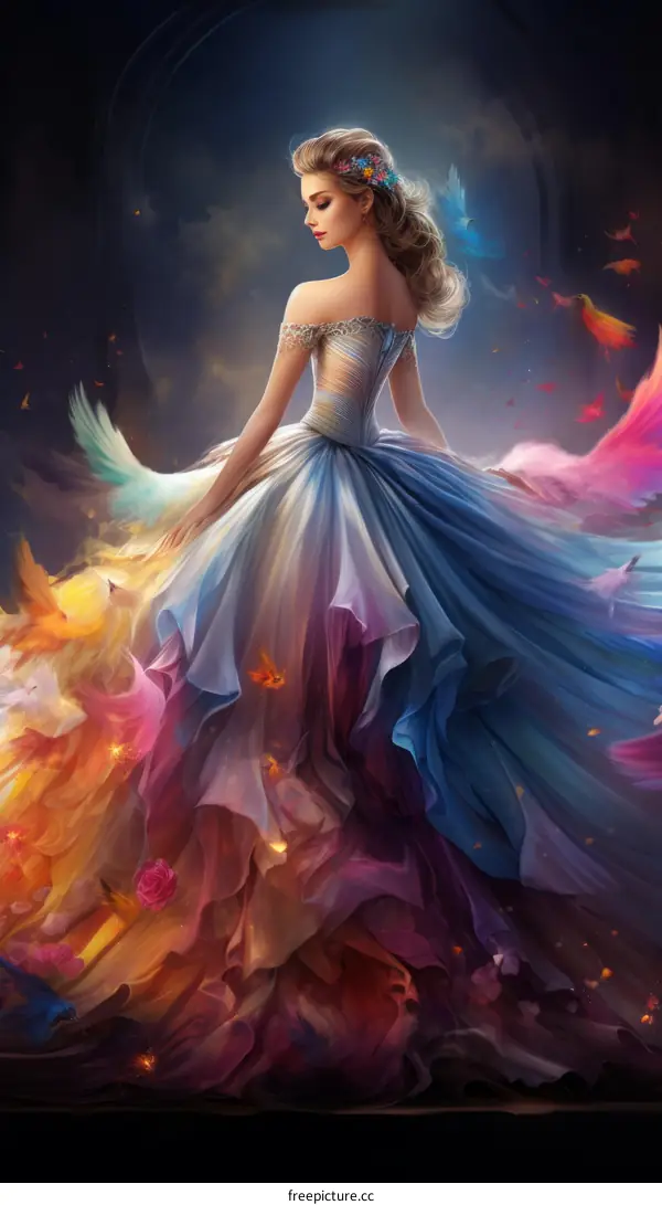Ethereal Princess in Rainbow Feathers