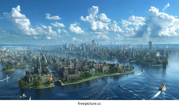 Futuristic Island Cityscape Aerial View