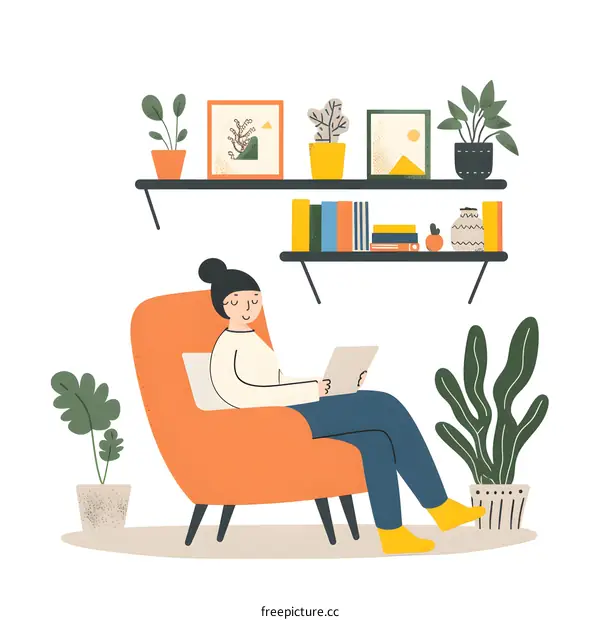 Woman Relaxing in a Comfortable Chair with a Book