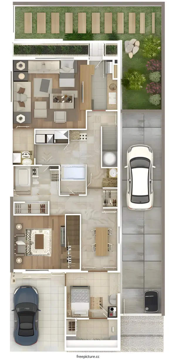 Modern House Floor Plan Design With Two Cars Garage