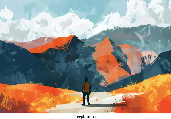 Man Standing On a Hill Looking at Mountains