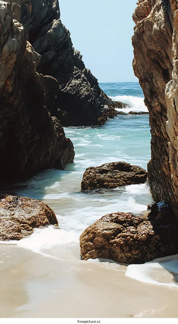 Ocean Waves Crashing On Rocks