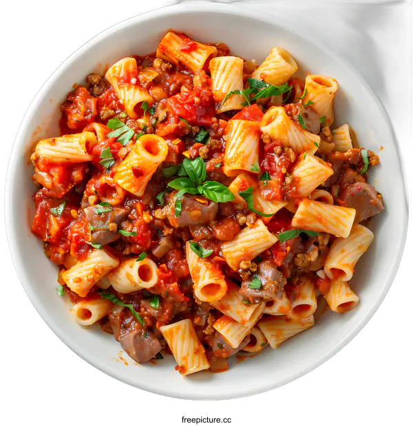 [Transparent Background PNG]Pasta with tomato sauce and basil