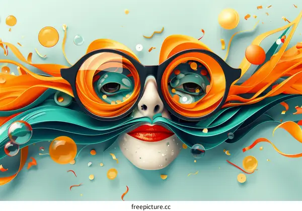 Colorful Surreal Portrait of a Woman with Glasses